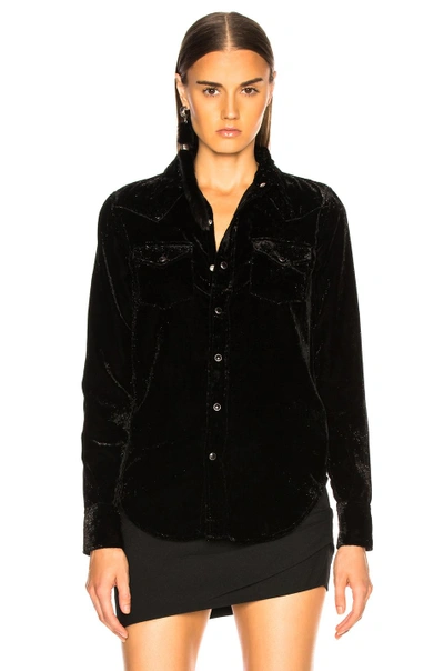Shop Saint Laurent Velvet Western Shirt In Black
