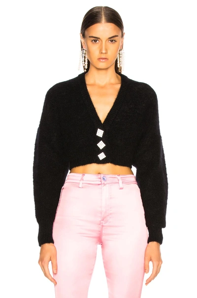 Shop Alessandra Rich Cropped Mohair Off Shoulder Cardigan In Black