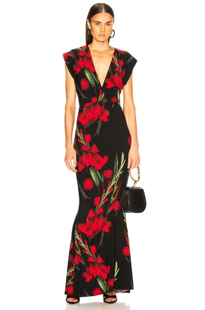 Shop Norma Kamali V-neck Rectangle Gown In Blooming Roses