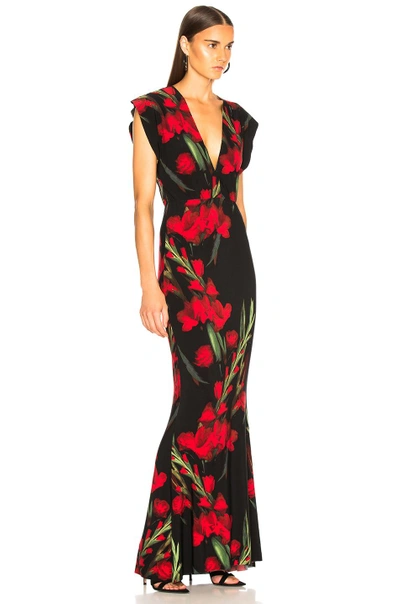 Shop Norma Kamali V-neck Rectangle Gown In Blooming Roses