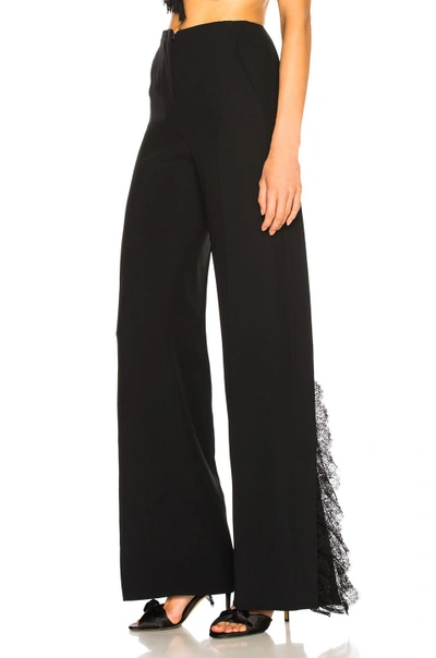 Shop Alberta Ferretti Lace Trim Wide Leg Pants In Black