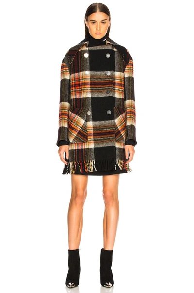 Shop Calvin Klein 205w39nyc Double Breasted Plaid Blanket Coat In Black,plaid,red