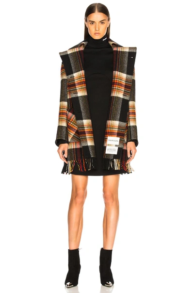 Shop Calvin Klein 205w39nyc Double Breasted Plaid Blanket Coat In Black,plaid,red