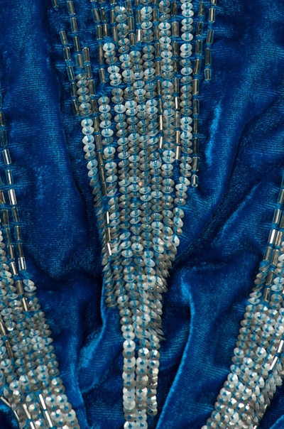 Shop Attico Carolina Embroidered Velvet Dress In Blue