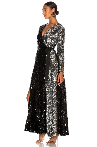 Shop We Are Leone Contrast Sequin Wrap Dress In Black Onyx & Silver