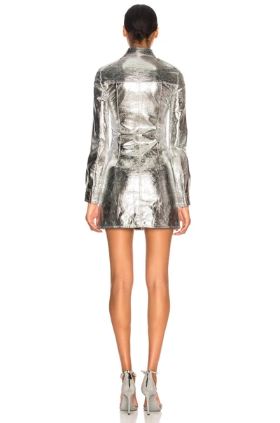 Shop Calvin Klein 205w39nyc Metallic Leather Western Shirt Dress In Silver