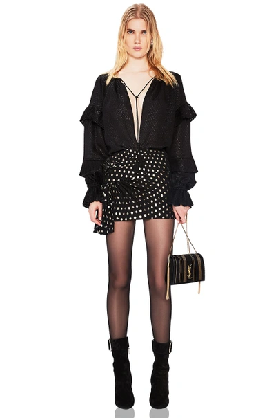 Shop Saint Laurent Polka Dot Knot Mini Skirt In Black & Gold