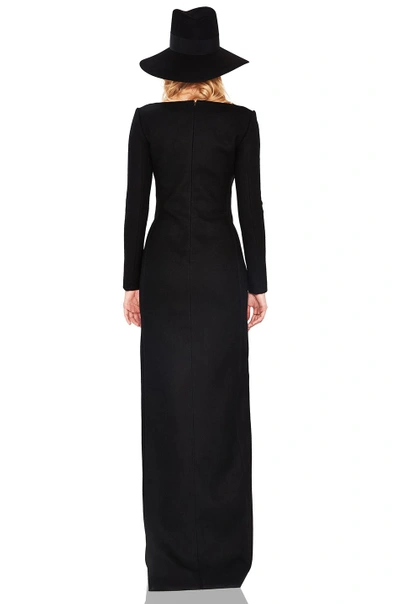 Shop Saint Laurent Wool Plunging Long Sleeve Gown In Black