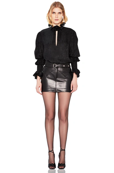 Shop Saint Laurent Ruffle Sleeve High Neck Blouse In Black