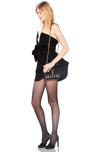 Shop Saint Laurent Wool Strapless Ruffle Trim Mini Dress In Black