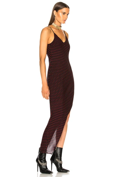 Shop Amiri Asymmetrical Dot Silk Dress In Black,red,polka Dots In Black & Red