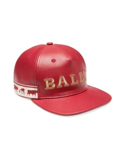 Shop Bally Animal Leather Baseball Cap In  Red