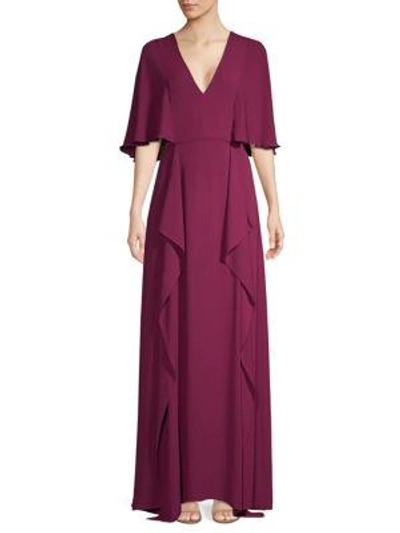 Shop Bcbgmaxazria V-neck Flounce Maxi Dress In Grape Royal