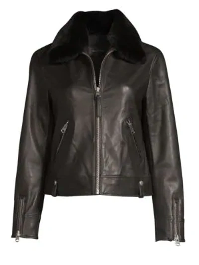Shop Mackage Maryse Fur Collar Leather Jacket In Black