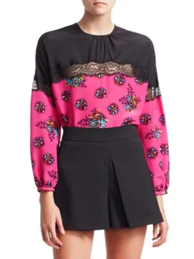 Shop Red Valentino Lace Trim Floral Print Blouse In Magenta