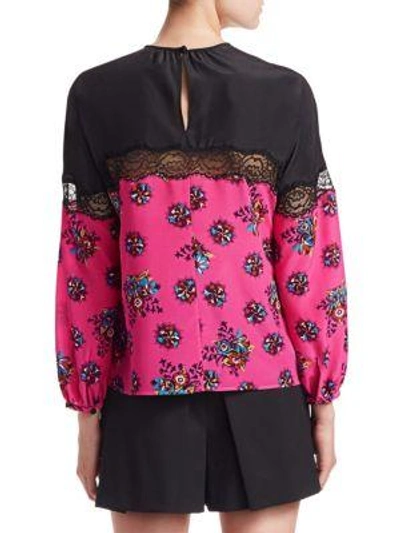 Shop Red Valentino Lace Trim Floral Print Blouse In Magenta