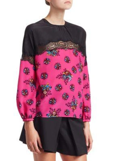 Shop Red Valentino Lace Trim Floral Print Blouse In Magenta