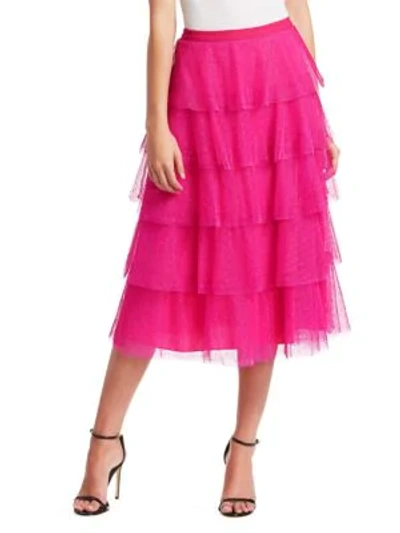Shop Red Valentino Tulle Tiered Midi Skirt In Magenta