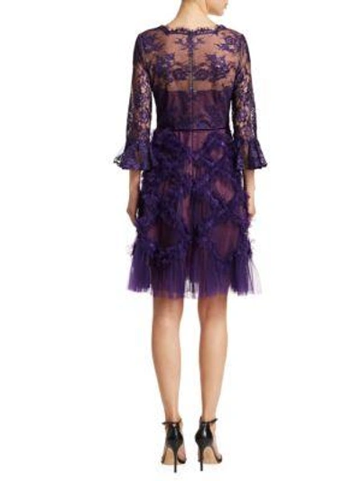 Shop Marchesa Notte Lace And Lattice Tulle Dress In Purple