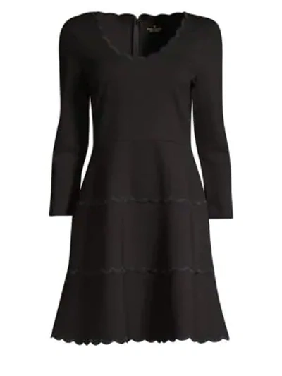 Shop Kate Spade Broome Street Scallop Ponte Dress In Black