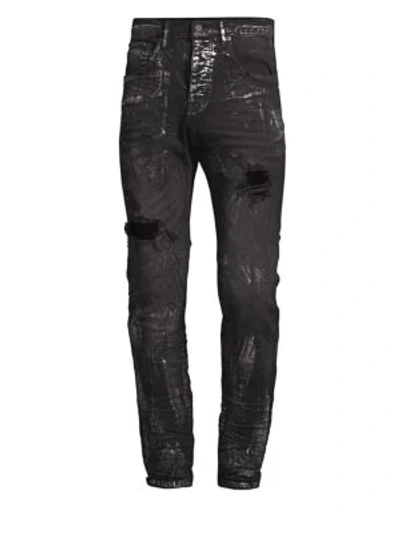 Shop Purple P002 Slim Dropped Fit Jeans In Black Blowout Metallic