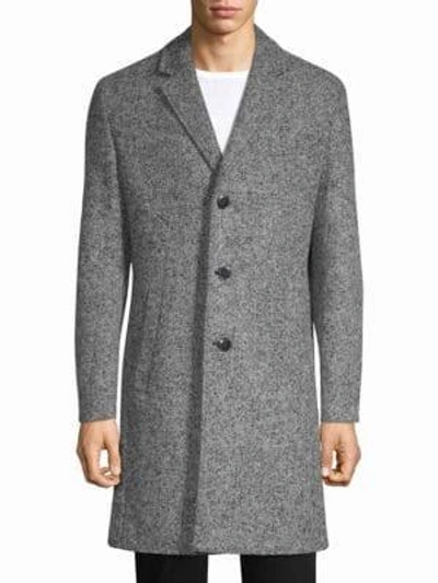 Shop Hugo Boss Malte Twill Structure Overcoat In Grey Multi