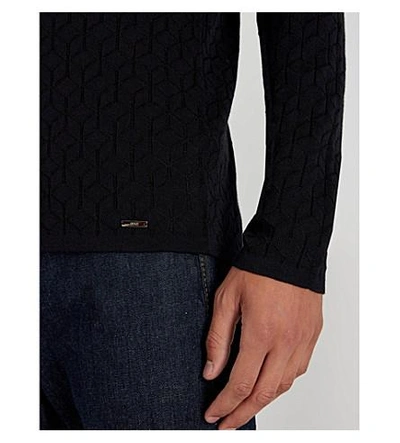 Shop Hugo Diamond-textured Stretch-knit Jumper In Navy