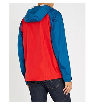 Shop Patagonia Torrentshell Hooded Shell Jacket In Big Sur Blue/fire Red