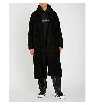 Shop Yohji Yamamoto Contrast-panel Wool-blend Coat In Black White
