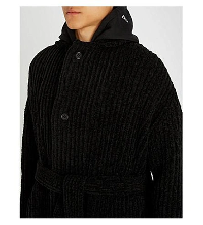 Shop Yohji Yamamoto Contrast-panel Wool-blend Coat In Black White