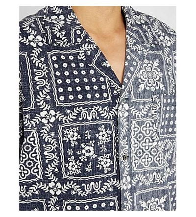 Shop Sacai Reyn Spooner Asymmetric Floral-print Cotton Shirt In Navy Off White