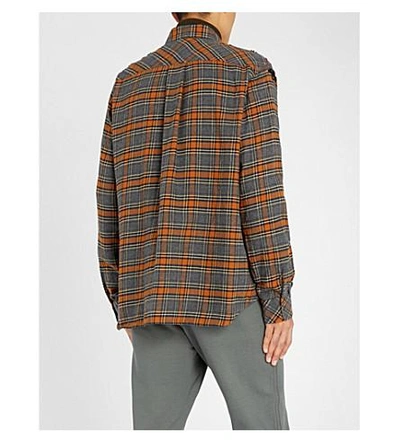 Shop Sacai Embroidered Checked Brushed-cotton Shirt In Gray Orange
