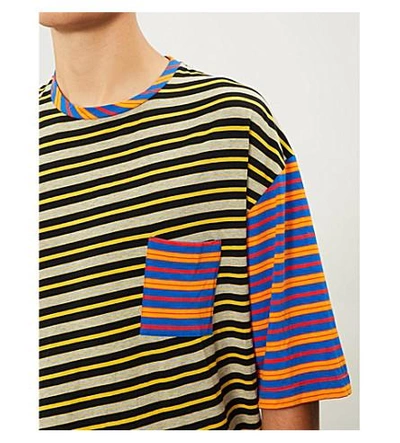 Shop Marni Contrast-stripe Cotton-blend T-shirt In Grey Yellow Blue