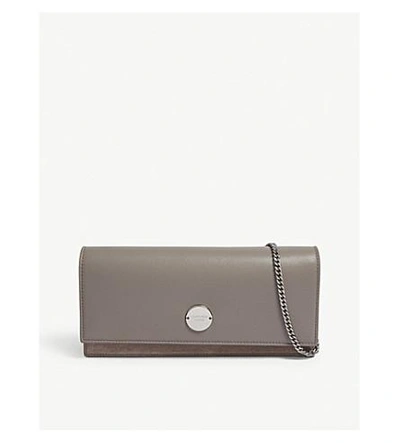 Shop Jimmy Choo Fie Leather And Suede Clutch In Opal Grey