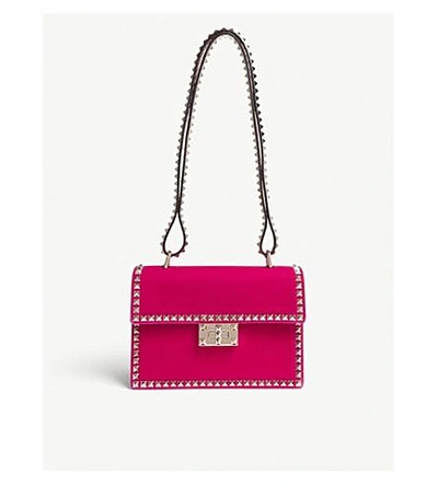 Shop Valentino Rockstud No Limit Velvet Shoulder Bag In Disco Pink