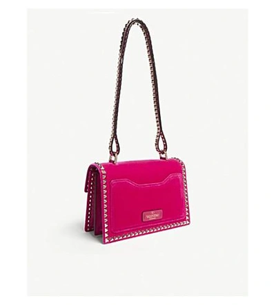 Shop Valentino Rockstud No Limit Velvet Shoulder Bag In Disco Pink