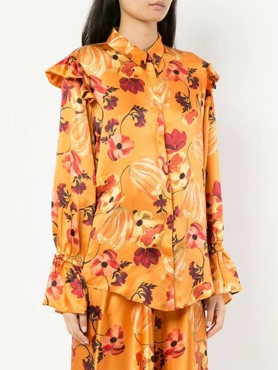 Shop Mother Of Pearl Floral Print Ruffle Detail Blouse In Autumn Bloom