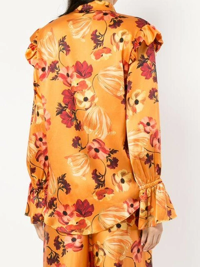 Shop Mother Of Pearl Floral Print Ruffle Detail Blouse In Autumn Bloom