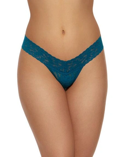 Shop Hanky Panky Signature Lace Low-rise Thong In Medium Blue