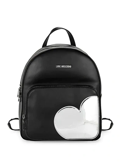 Shop Love Moschino Heart Backpack In Black Silver