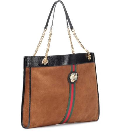 Shop Gucci Large Rajah Suede Tote In Brown