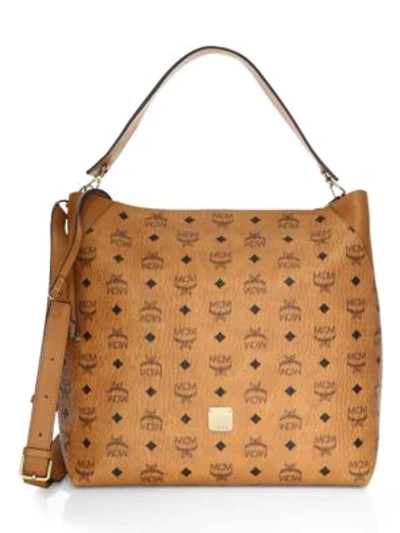 Shop Mcm Large Klara Visetos Hobo Bag In Cognac