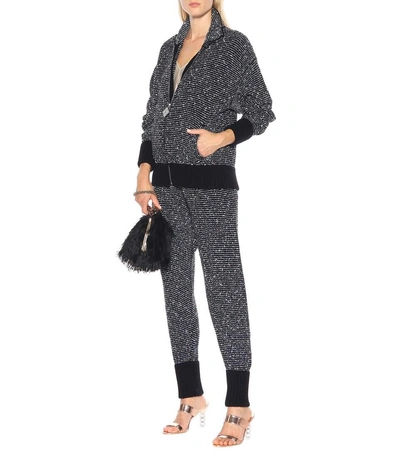 Shop Alessandra Rich Sequined Cashmere-blend Jacket In Black