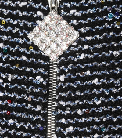 Shop Alessandra Rich Sequined Cashmere-blend Jacket In Black