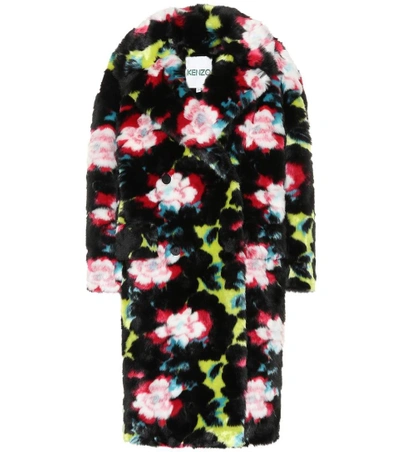 Shop Kenzo Floral Faux Fur Coat In Multicoloured