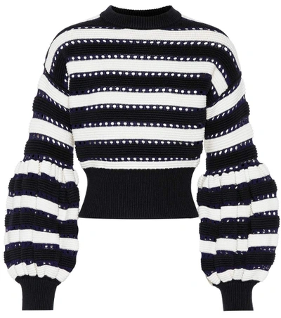 Shop Self-portrait Cotton And Wool-blend Sweater In Black