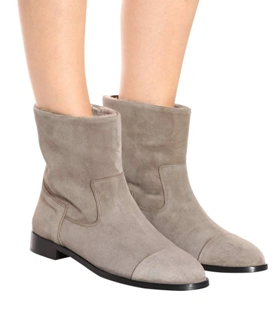 Shop Bougeotte Suede And Shearling Ankle Boots In Grey
