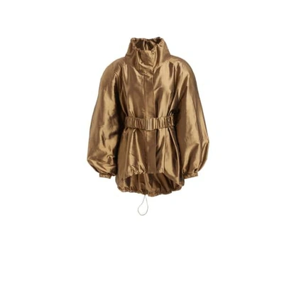 Shop Wtr  Massine Gold Oversized Belted Silk Jacket