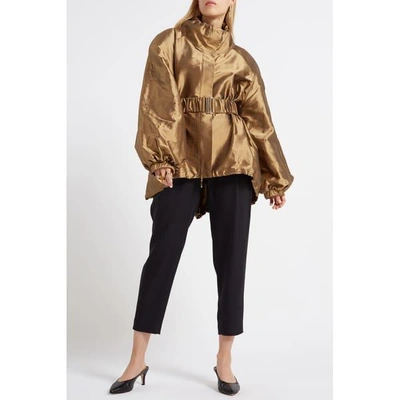 Shop Wtr  Massine Gold Oversized Belted Silk Jacket