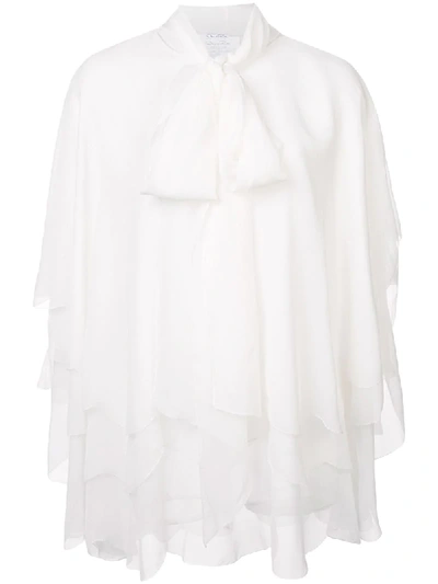 Shop Oscar De La Renta Scarf Tie Flared Blouse - White